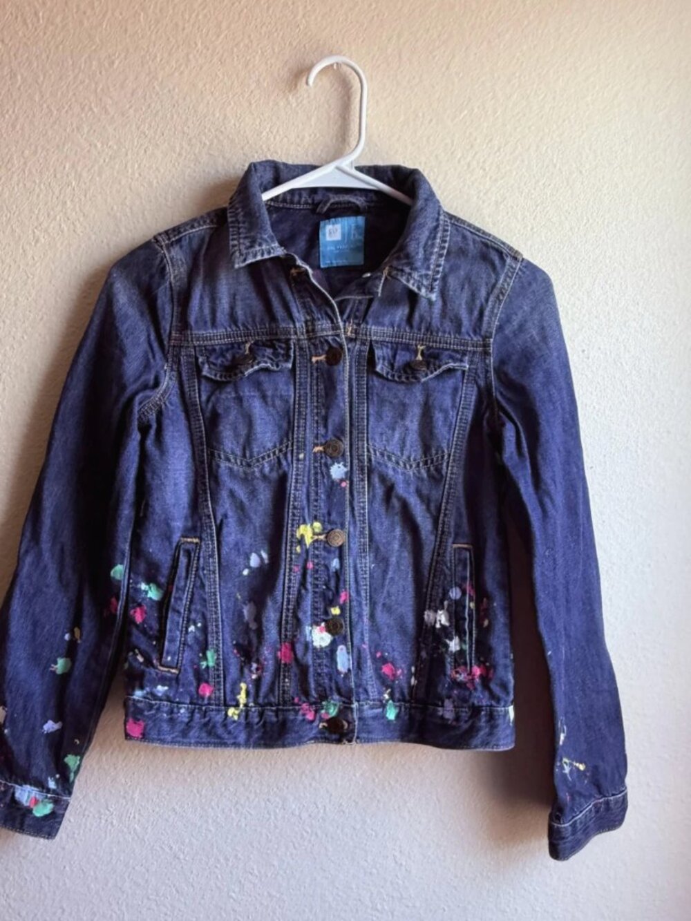 GAP Kids ED Ellen DeGeneres Denim Jacket ARTIST Paint Splatter XXL Regular - Picture 4 of 16